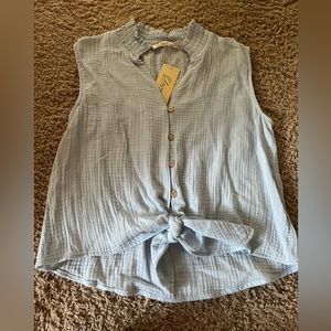 Linen Button Up Blue Shirt